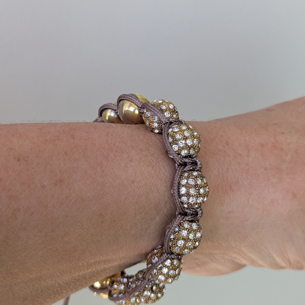 Taupe Macrame Bracelet With Crystal Beads